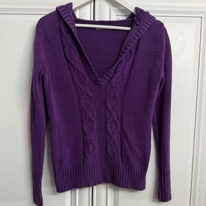Old Navy Size Medium Purple Long Sleeve V-Neck Cable Knit Sweater with Hood